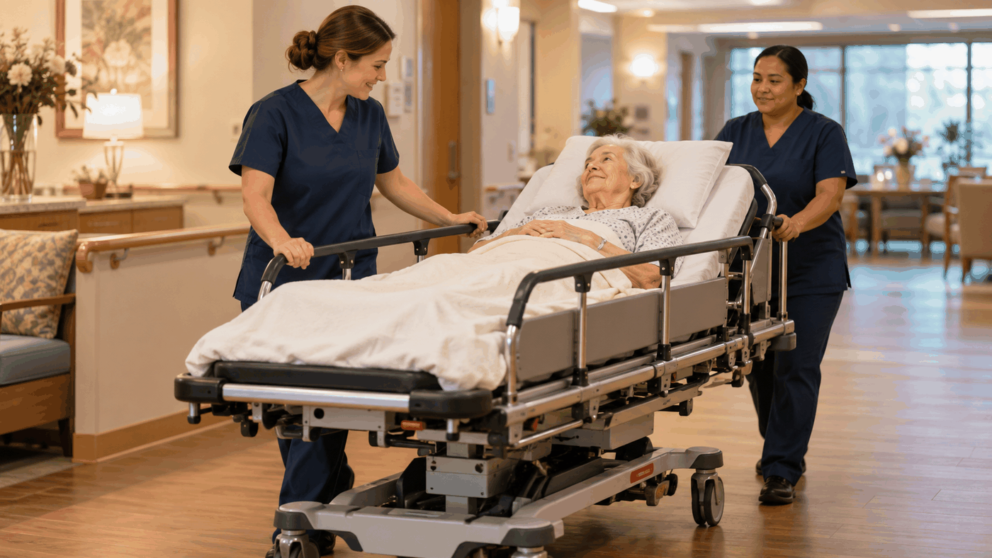 Workplace stretcher selection and patient transport equipment