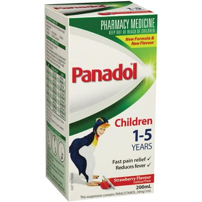 Panadol Children 1-5 Years - 200ml Bottle - Strawberry Flavour - Product showcase image 1 at LFA First Response