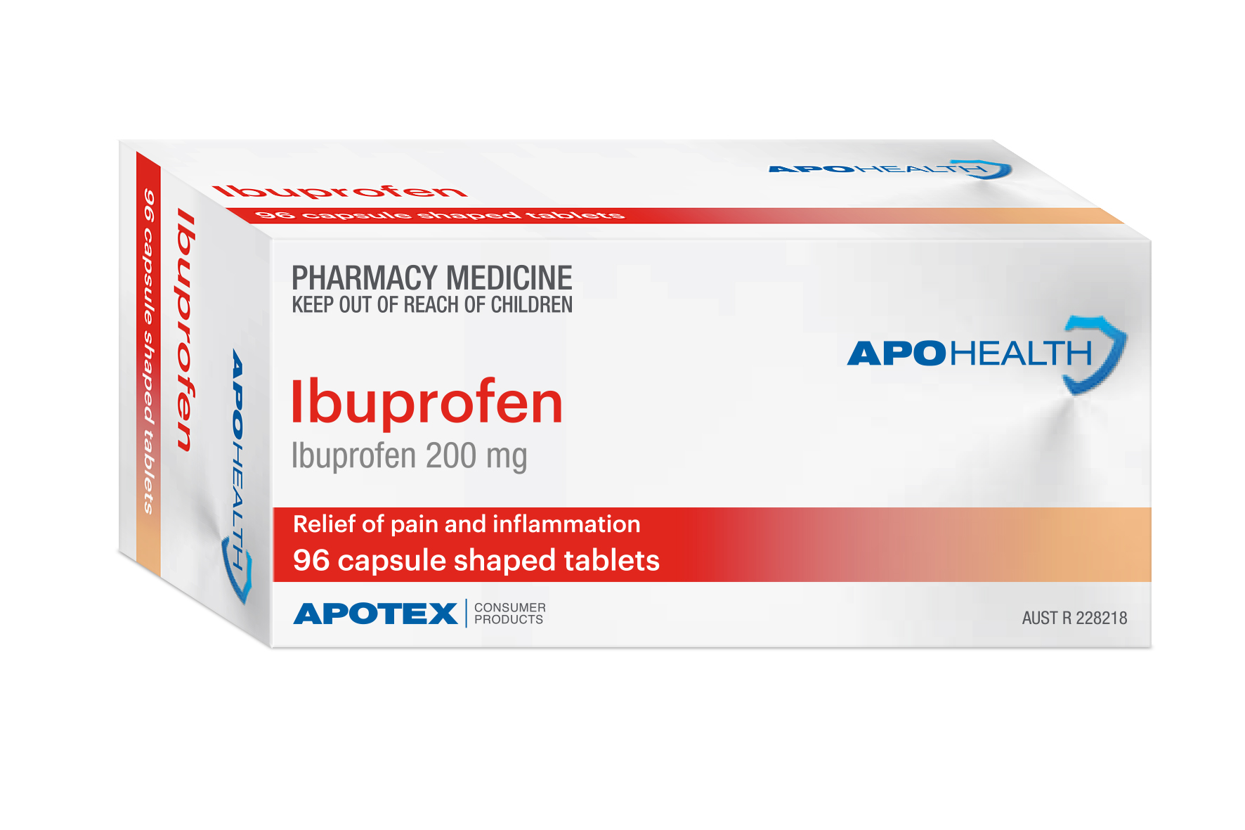 ApoHealth Ibuprofen Capsule Shaped Tablets 200mg - Box of 96 - Product showcase image 1 at LFA First Response