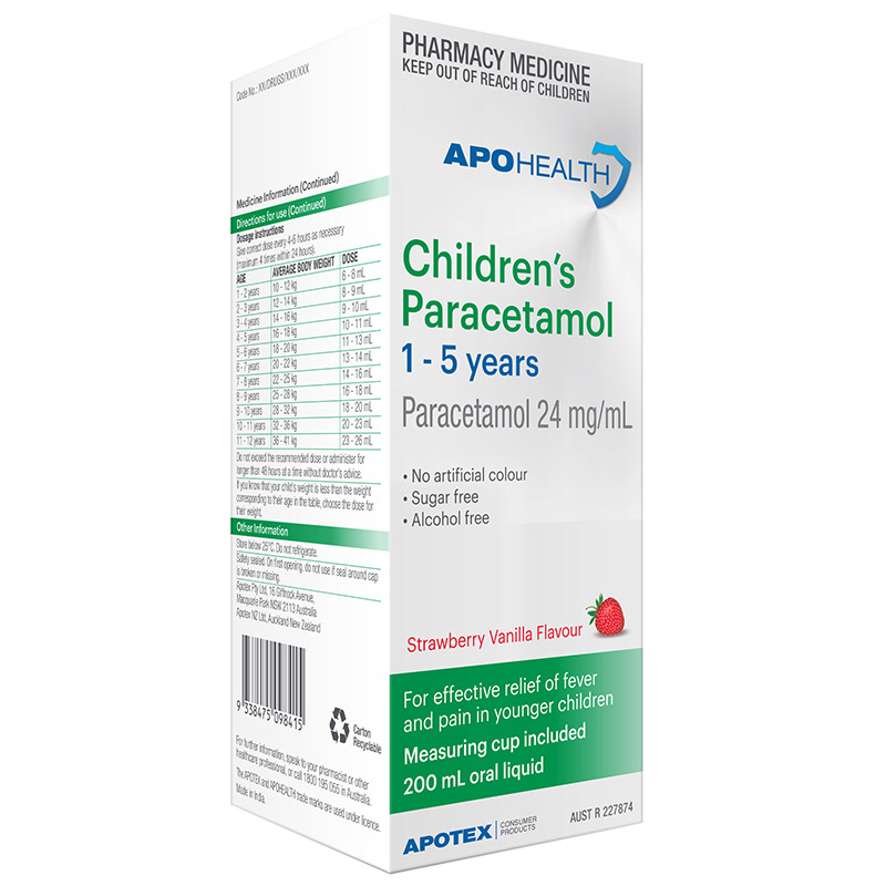 ApoHealth Children's Paracetamol 1-5 Years - 200ml Bottle - Product showcase image 1 at LFA First Response