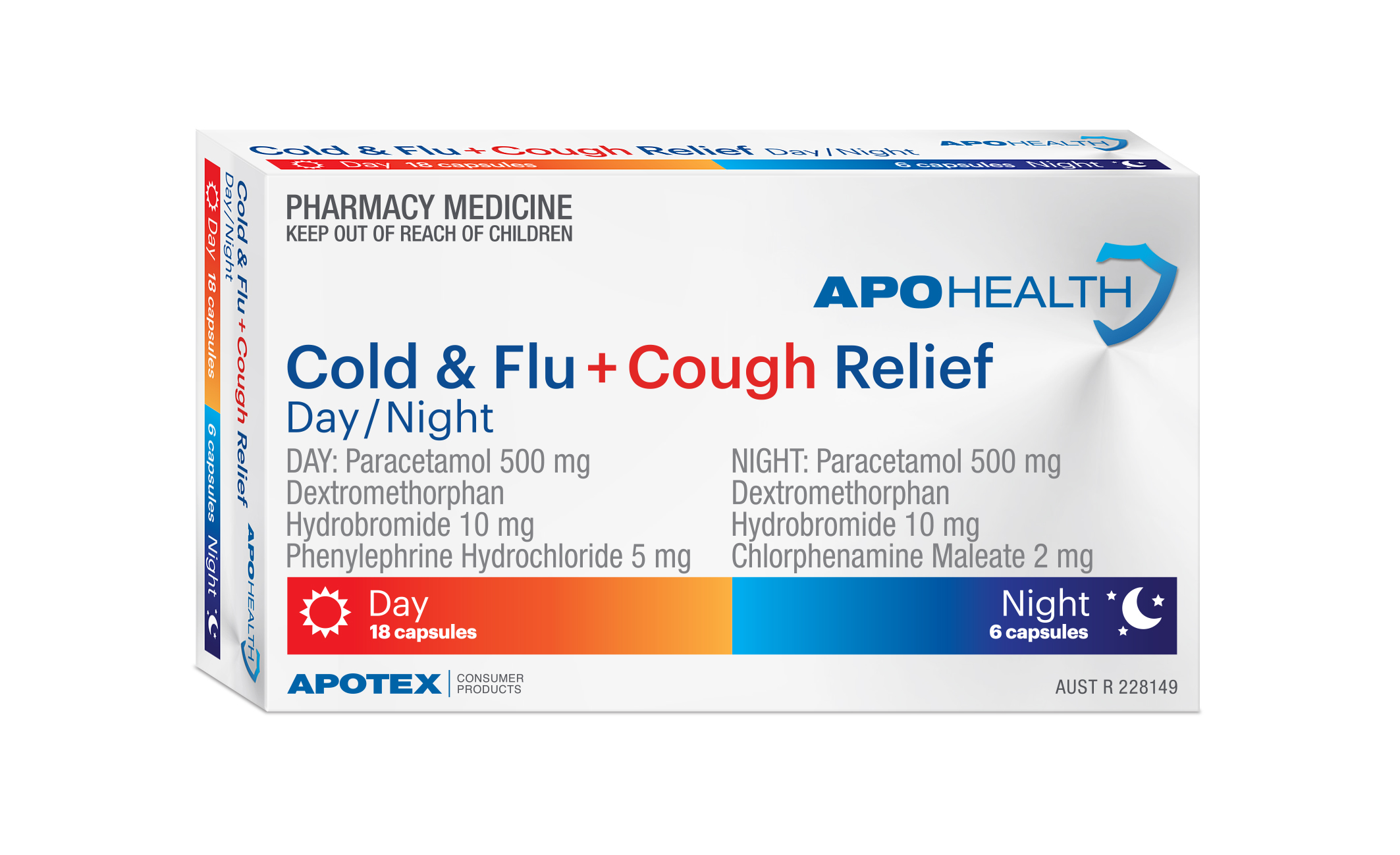 ApoHealth Cold & Flu + Cough Relief PE Capsules - Box of 24 - Product showcase image 1 at LFA First Response