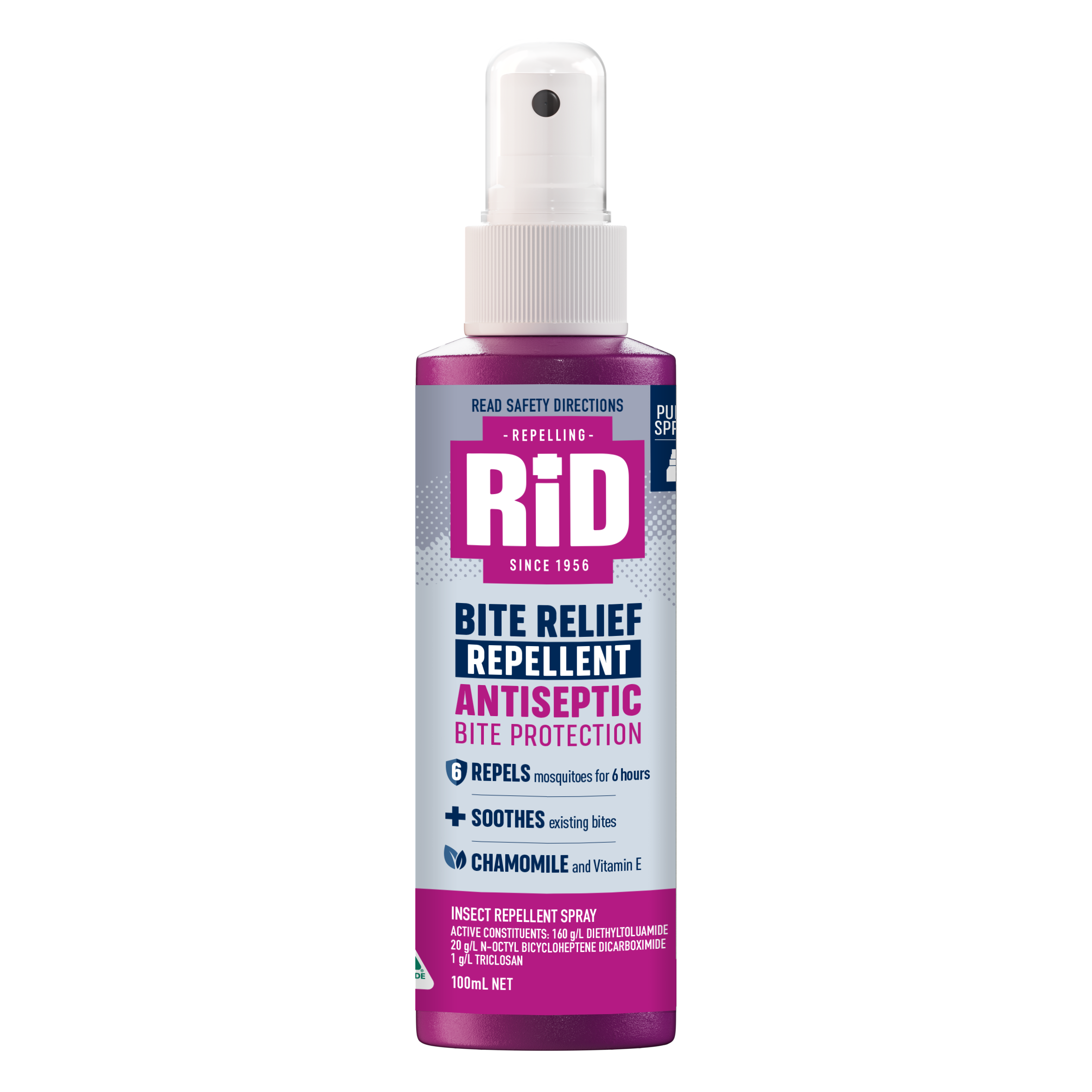 RID Bite Relief Repellent 100ml Pump Spray with Antiseptic Bite Protection - Product showcase image 1 at LFA First Response