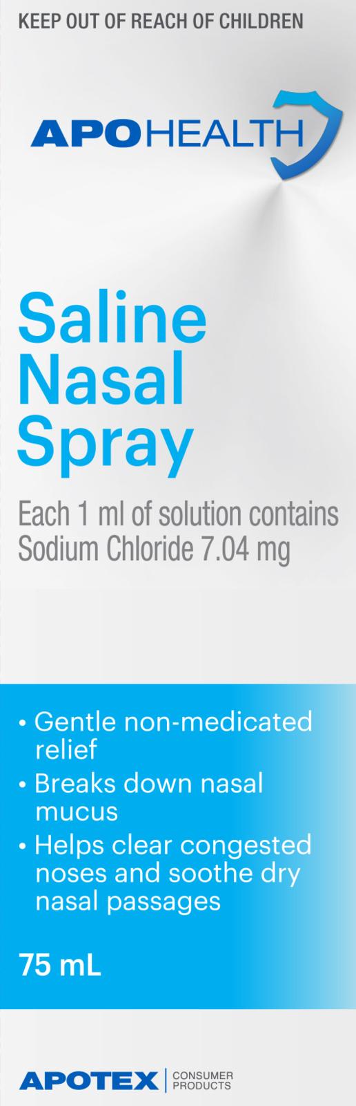 ApoHealth Saline Nasal Spray - 75ml Bottle - Product showcase image 1 at LFA First Response