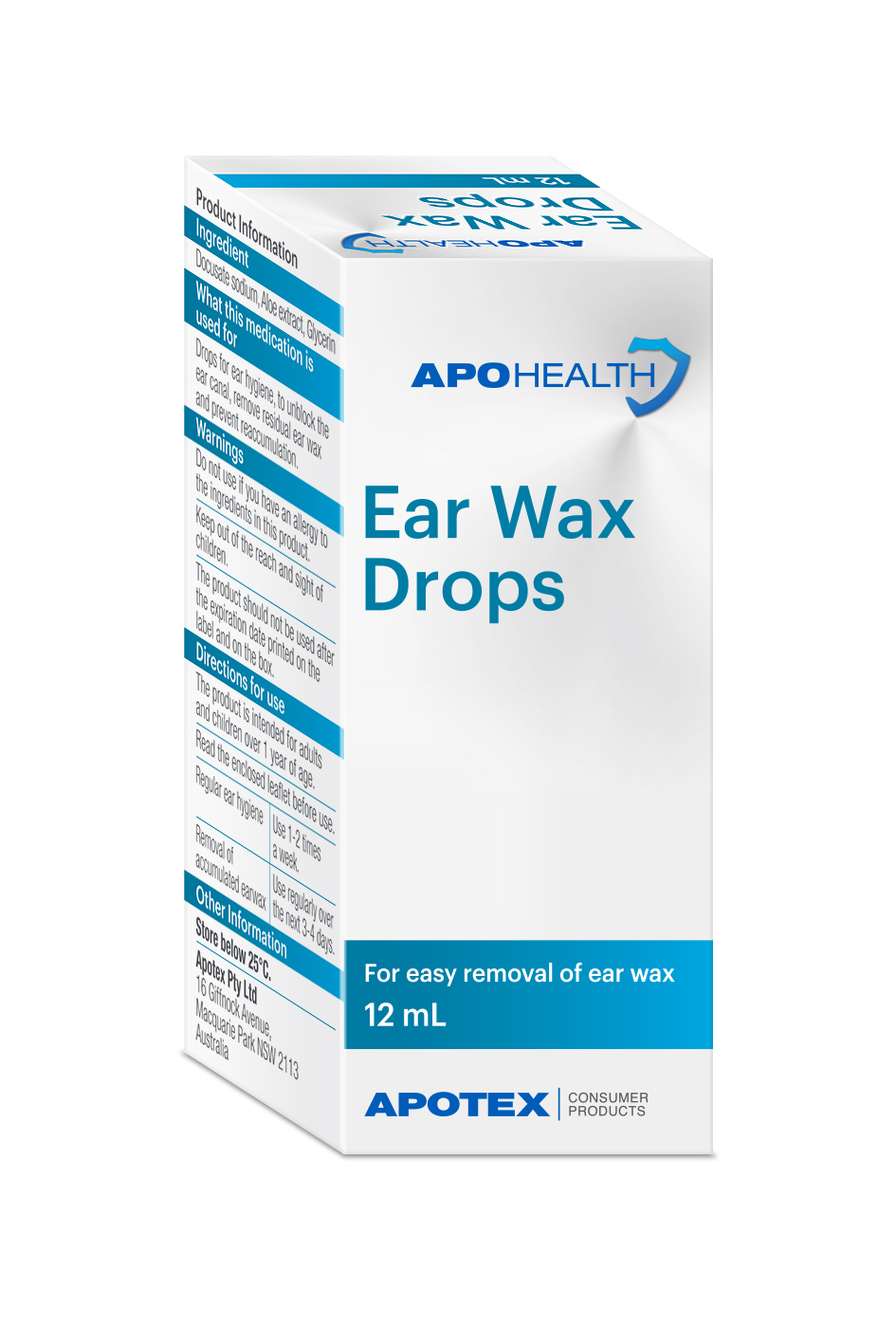 ApoHealth Ear Wax Drops 25mg - 12ml Bottle - Product showcase image 1 at LFA First Response