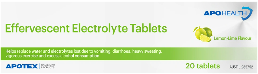 ApoHealth Effervescent Electrolyte Tablets - Box of 20 - Lemon-Lime Flavour - Product showcase image 1 at LFA First Response