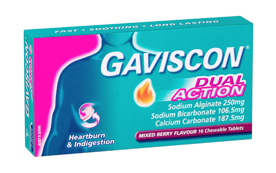 Gaviscon Dual Action Chewable Tablets - Box of 16 - Product showcase image 1 at LFA First Response