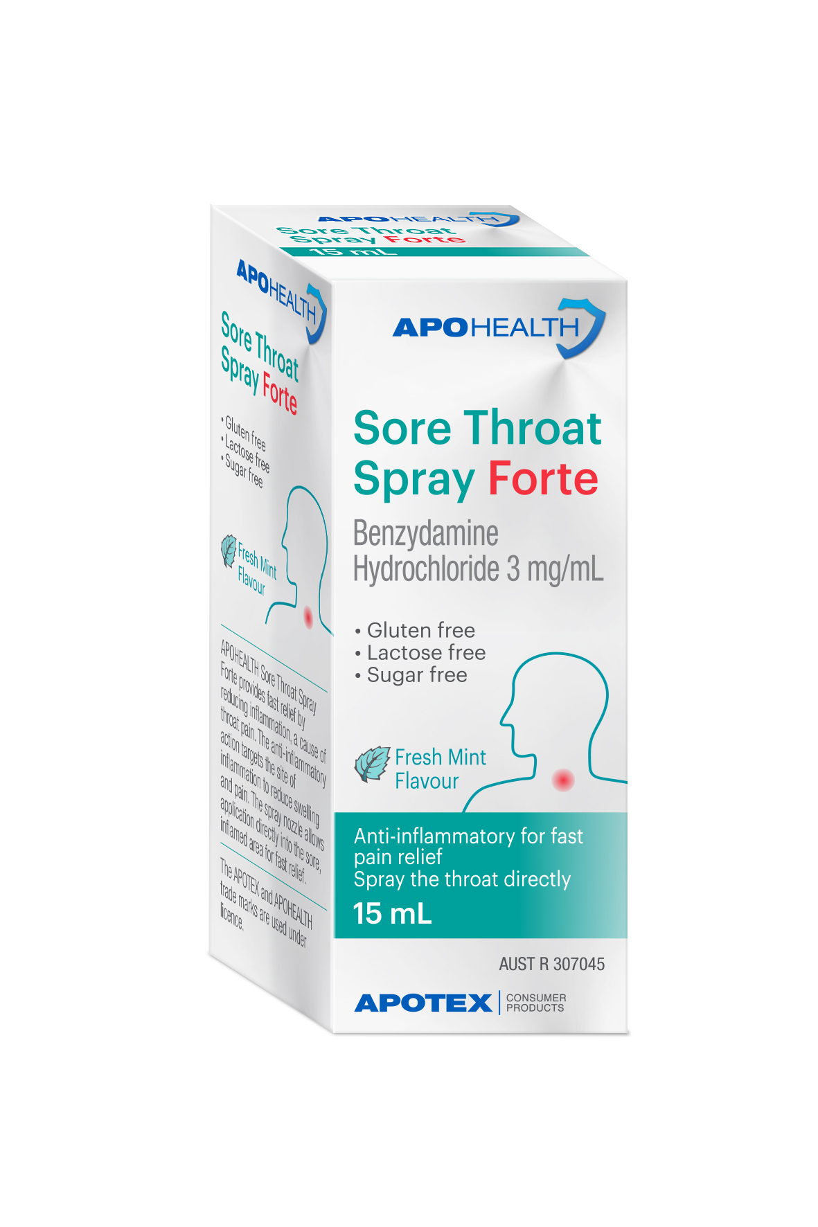 Sore Throat Spray Forte 3mg/ml Bottle 15ml - Product showcase image 1 at LFA First Response
