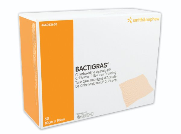 Bactigras 10cm x 10cm - Box of 50 - Product showcase image 1 at LFA First Response