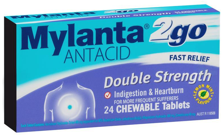 Mylanta 2 Go Double Strength Chewable Tablets - Box of 24 - Product showcase image 1 at LFA First Response