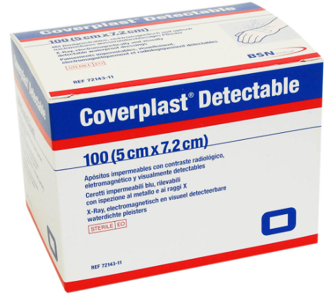 Coverplast Detectable 5cm x 7.2cm - Box of 100 - Product showcase image 1 at LFA First Response