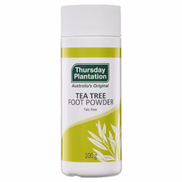 Thursday Plantation Tea Tree Foot Powder - 100g Bottle - Product showcase image 1 at LFA First Response