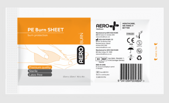 Aeroburn Polyethylene Burn Sheet 10 x 10cm Box 25 - Product showcase image 1 at LFA First Response