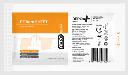 Aeroburn Polyethylene Burn Sheet 20 x 20cm Individual - Product showcase image 1 at LFA First Response
