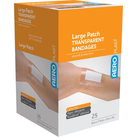Aeroplast Transparent Large Dressing Patch Box 25 - Product showcase image 1 at LFA First Response
