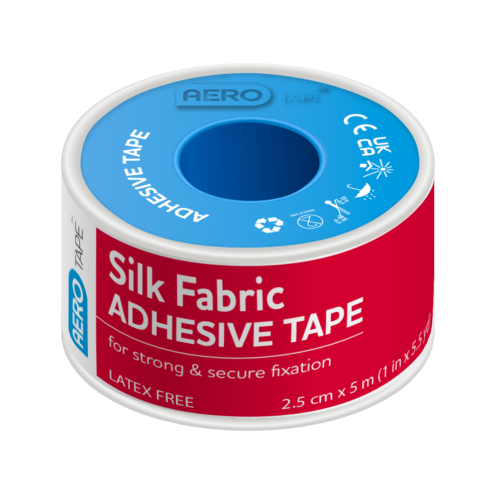 Aerotape Silk Fabric Adhesive Tape 2.5cm x 5m Individual Roll - Product showcase image 1 at LFA First Response
