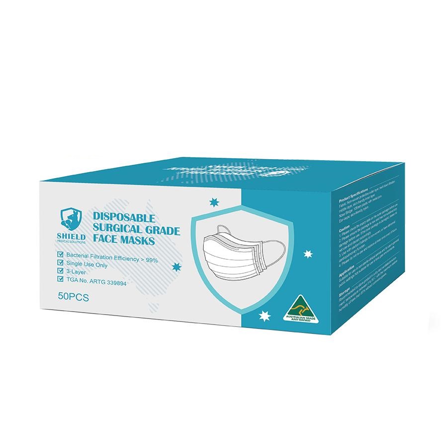 Australian Surgical Masks - Adult - 50 per box - Product showcase image 1 at LFA First Response