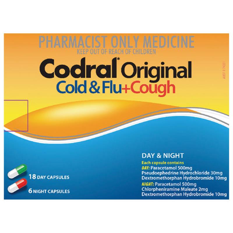 Codral Cough Cold and Flu Day and Night Capsules - Box of 24 - Product showcase image 1 at LFA First Response
