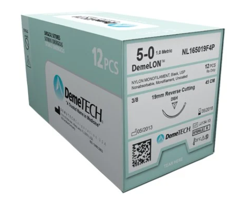 DemeLON Nylon Sutures 3/0 75cm x 19mm Reverse Cutting Blue Box of 12 - Product showcase image 1 at LFA First Response