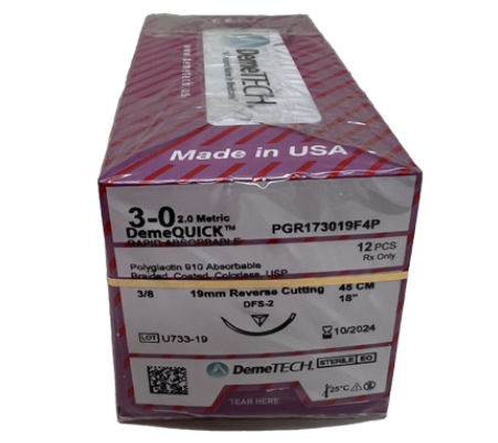 DemeQUICK Rapid Absorbable Sutures, 3-0 19mm RC 3/8 Box of 12 - Product image at LFA First Response