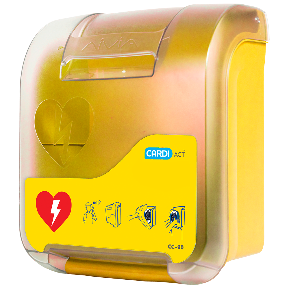 Yellow CardiAct Alarmed AED Wall Cabinet - Product showcase image 1 at LFA First Response