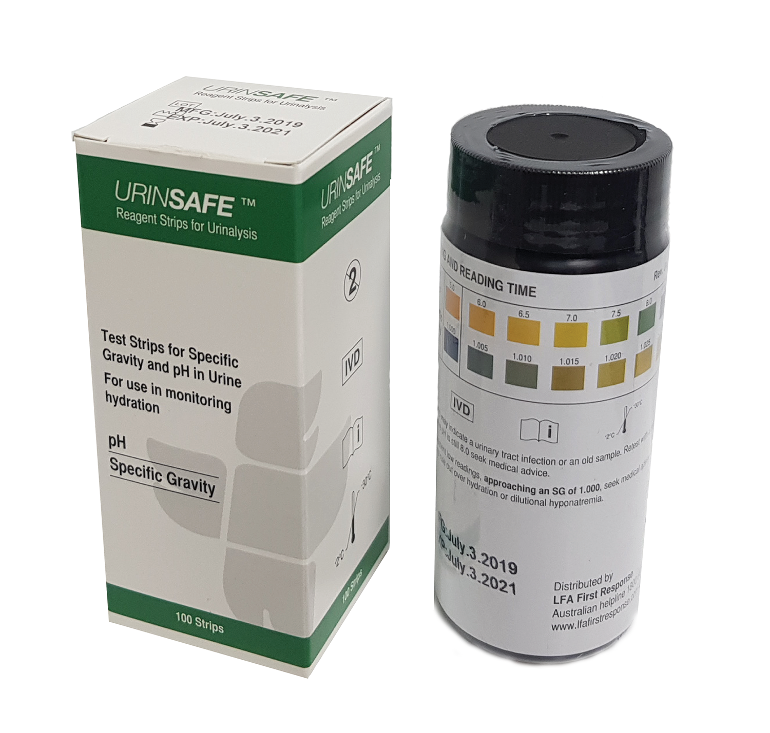 Urinsafe Hydration Test Strips - Bottle of 100 - Product showcase image 1 at LFA First Response