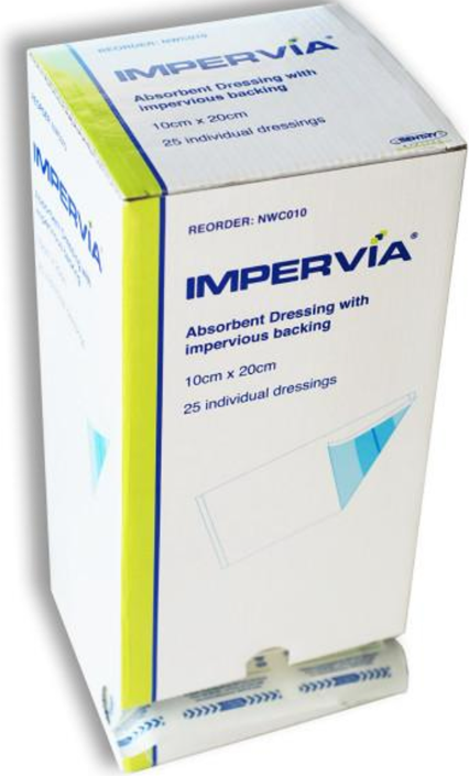 IMPERVIA Absorbent Dressing 10cm x 20cm - Box of 20 - Product showcase image 1 at LFA First Response