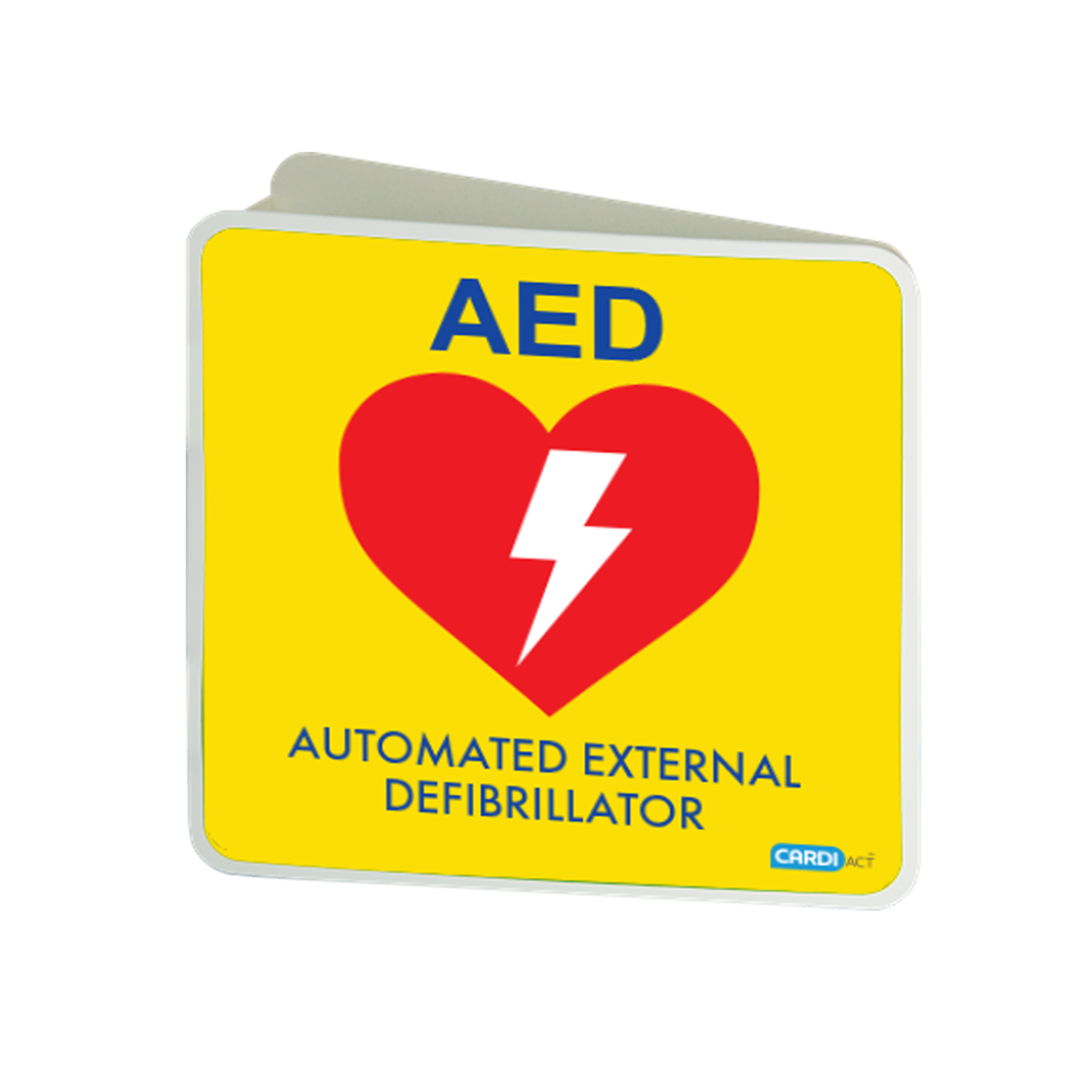 Yellow Poly AED Angle Bracket Sign - Product showcase image 1 at LFA First Response