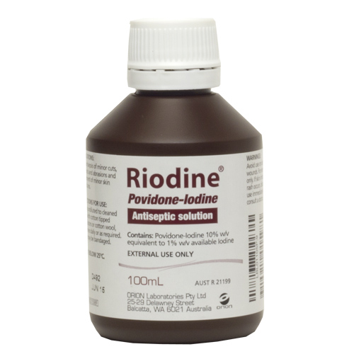 Riodine Antiseptic Solution 10% - 100ml Bottle - Product showcase image 1 at LFA First Response
