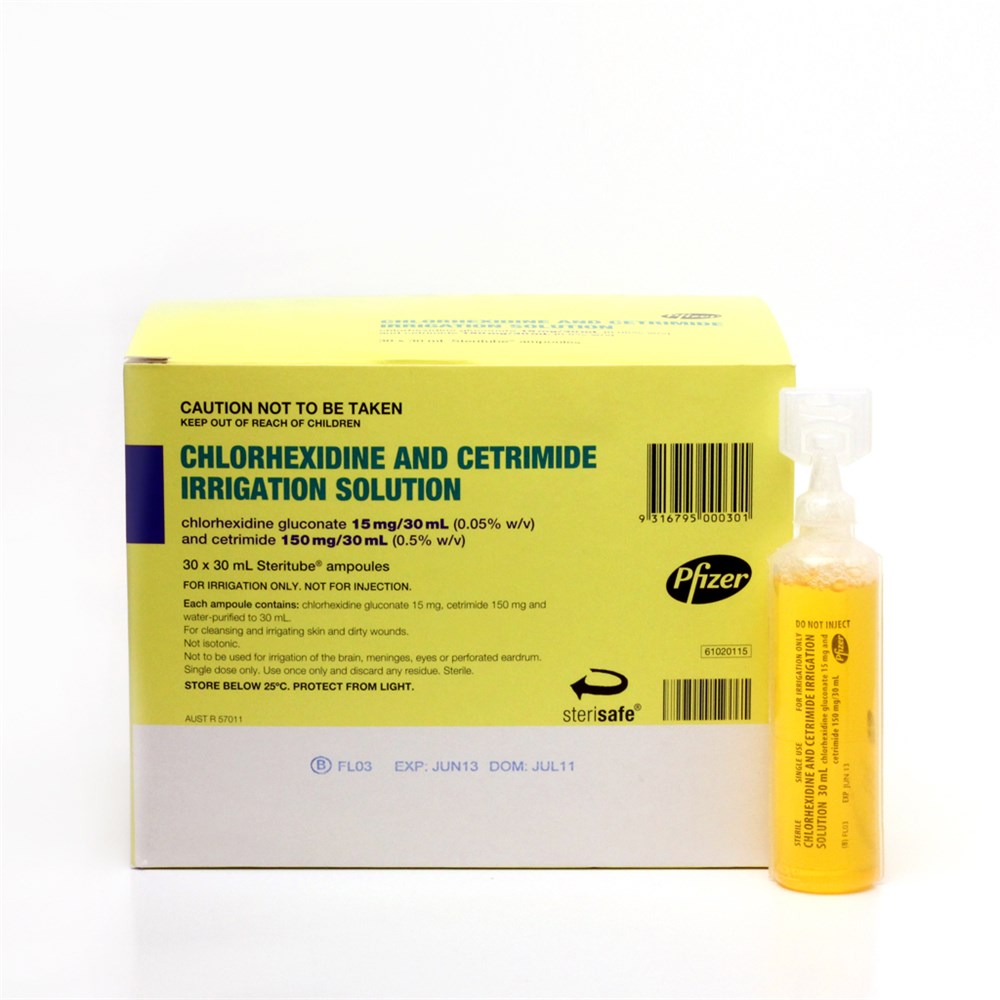 Chlorhexidine 0.05% Cetrimide 0.5% 30mL - Box of 30 - Product showcase image 1 at LFA First Response